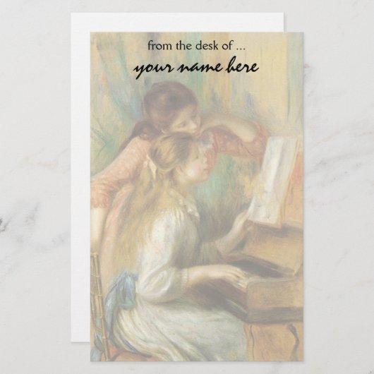 ピエールルノアール著ピアノの若い女の子 便箋 (正面/裏面)