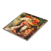 ピエールルノアール著庭の2人の読む女の子 タイル (側面)