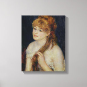 ピエール彼女の毛を編んでいるルノアール の若い女性 キャンバスプリント