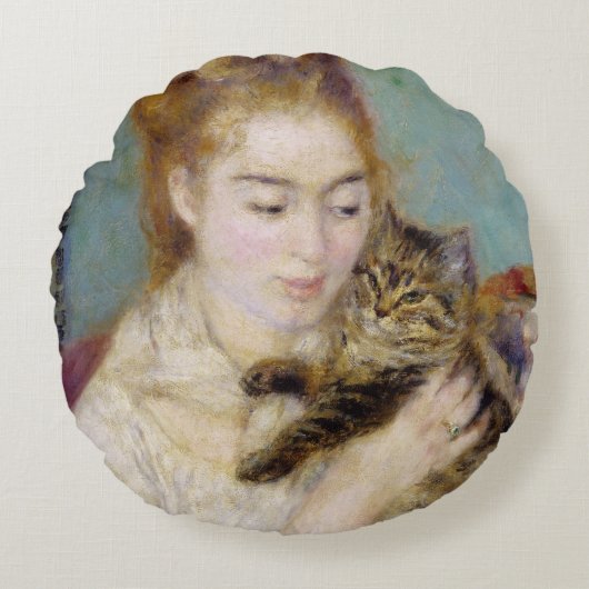 ピエール猫を持つルノアール|の女性 ラウンドクッション (正面)