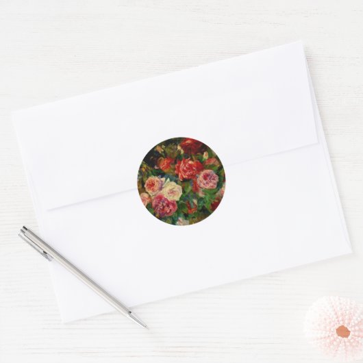 ピエール絵画ルノアールのバラ、有名なアートワーク ラウンドシール (封筒)