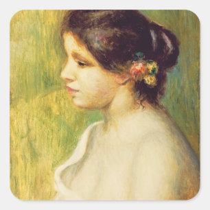 ピエール耳の花を持つルノアール の若い女性 スクエアシール