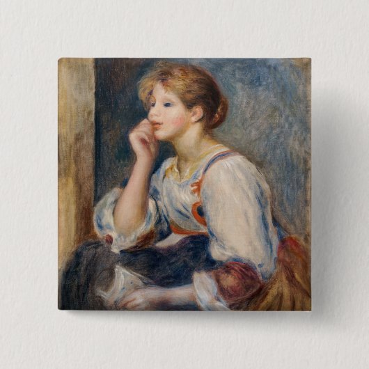 ピエール・アウグストルノアール – 手紙を持つ女性 缶バッジ (正面)