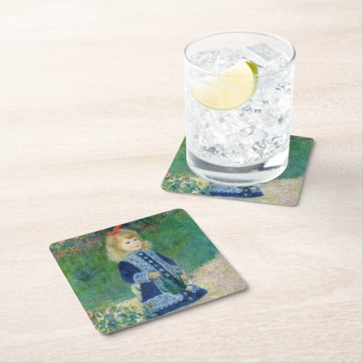 ピエール・アウグストルノアール – 散水缶のある少女 スクエアペーパーコースター (インサイチュ)