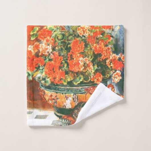 ピエール・オーギュストルノアール・ジェラニウムと猫 ウォッシュタオル (ウォッシュタオル)