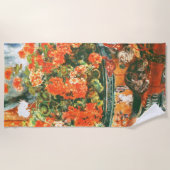 ピエール・オーギュストルノアール・ジェラニウムと猫 ビーチタオル (正面)