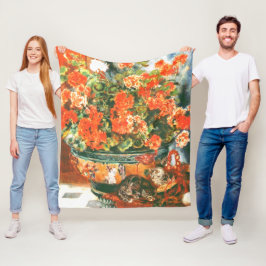 ピエール・オーギュストルノアール・ジェラニウムと猫 フリースブランケット