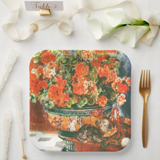 ピエール・オーギュストルノアール・ジェラニウムと猫 ペーパープレート (ウェディング)