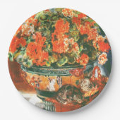 ピエール・オーギュストルノアール・ジェラニウムと猫 ペーパープレート (正面)