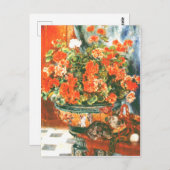 ピエール・オーギュストルノアール・ジェラニウムと猫 ポストカード (正面/裏面)