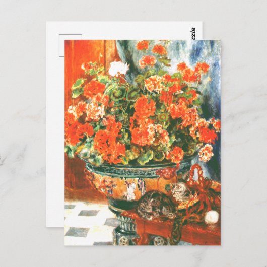 ピエール・オーギュストルノアール・ジェラニウムと猫 ポストカード (正面/裏面)