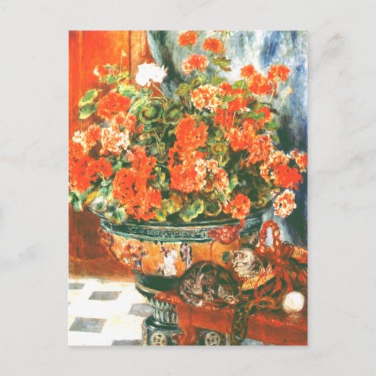 ピエール・オーギュストルノアール・ジェラニウムと猫 ポストカード (正面)