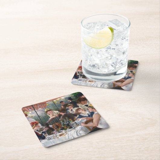 ピエール・オーギュストルノアール – ボートパーティーの昼食会 スクエアペーパーコースター (インサイチュ)