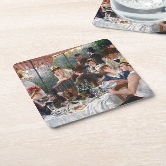 ピエール・オーギュストルノアール – ボートパーティーの昼食会 スクエアペーパーコースター (アングル)