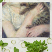 ピエール・オーギュストルノアール – 猫を飼った女性 キッチンタオル (折り畳み)