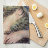 ピエール・オーギュストルノアール – 猫を飼った女性 キッチンタオル (四つ折り)