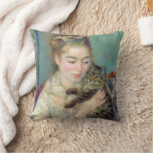 ピエール・オーギュストルノアール – 猫を飼った女性 クッション (ブランケット)