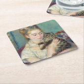 ピエール・オーギュストルノアール – 猫を飼った女性 スクエアペーパーコースター (アングル)