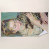 ピエール・オーギュストルノアール – 猫を飼った女性 ビーチタオル (正面)