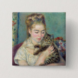 ピエール・オーギュストルノアール – 猫を飼った女性 缶バッジ