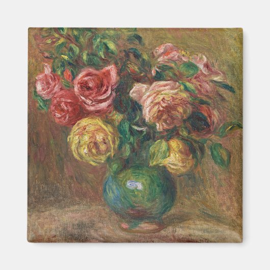 ピエール=オーギュスト・ルノアールによる緑の花瓶のバラ マグネット (正面)