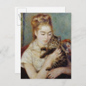 ピエール・オーギュスト・ルノアールの猫を持つ女性 ポストカード (正面/裏面)