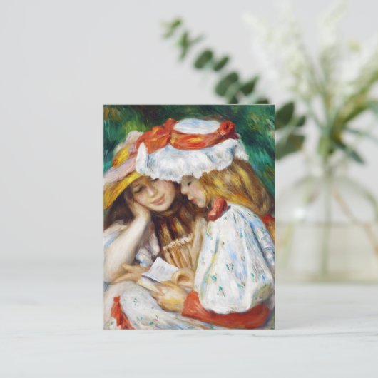 ピエール=オーギュスト・ルノワールの絵を 読む2人の少女 ポストカード (スタンド正面)