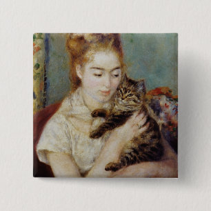 ピエール=オーギュスト・ルノワール著猫を持つ女性 缶バッジ