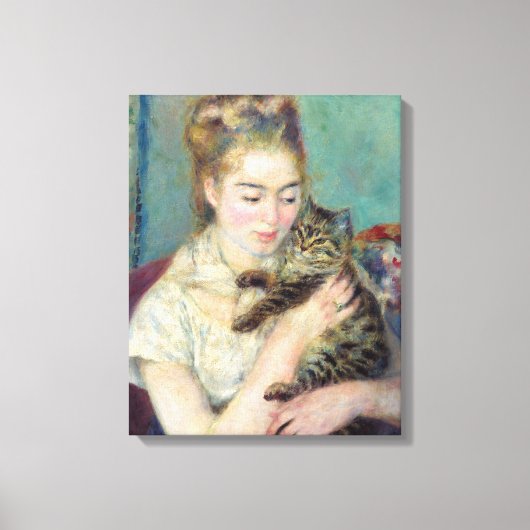 ピエール＝オーギュスト・ルノワール - 猫を持つ女 キャンバスプリント (正面)