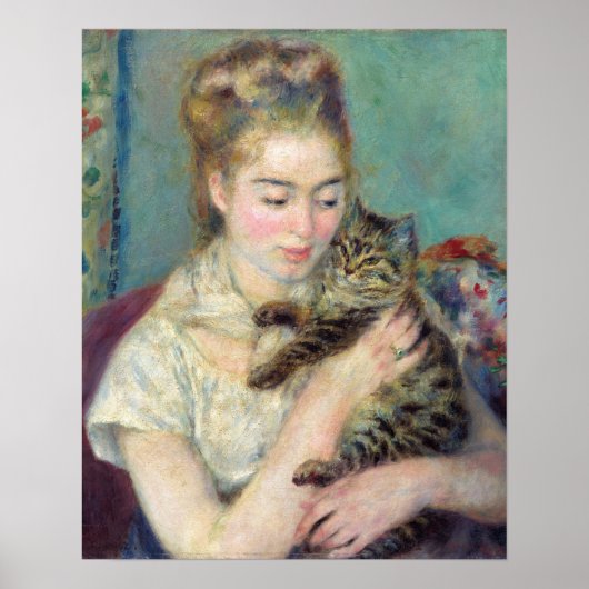 ピエール＝オーギュスト・ルノワール - 猫を持つ女 ポスター (正面)