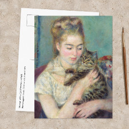 ピエール＝オーギュスト・ルノワール - 猫を持つ女 ポストカード