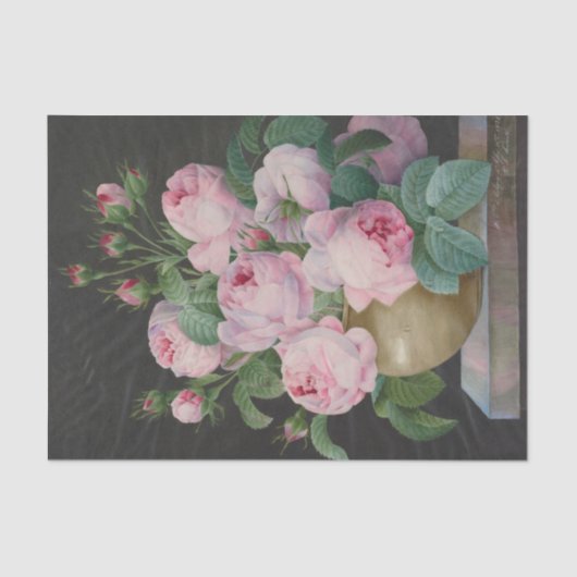 ピエール・ジョセフによる花瓶の中のピンクのバラ 薄葉紙 (正面)