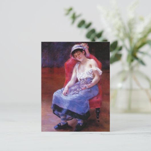 ピエール・ルノワール 睡れる少女(猫を持つ少女) ポストカード (スタンド正面)