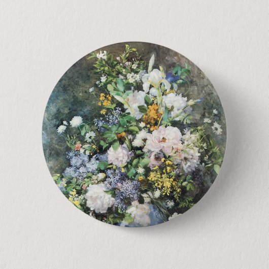 ピエール・レノワールの『春の花束』、ヴィンテージの花 缶バッジ (正面)