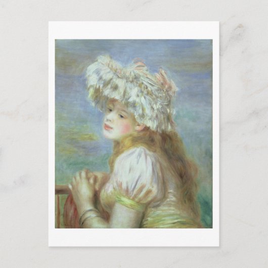 ピエールAルノアール |レース帽をかぶった若い女性 ポストカード (正面)