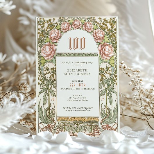 ピオエレガントニー100お祝いアールヌーボーミュシャ 招待状