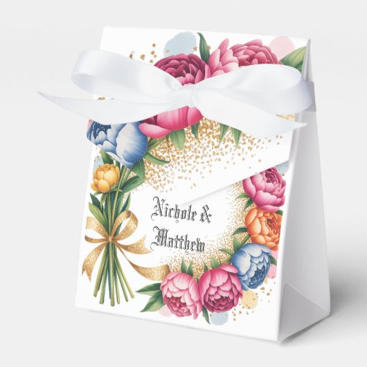 ピオエレガントンブーケ金ゴールド結婚グリッター フェイバーボックス (正面サイド)