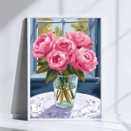ピオニーのブーケ | ピンクの花の絵画 ポスター