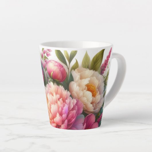 ピオニーピンクの芍薬の花ラテマグ カフェラテマグ (右アングル)