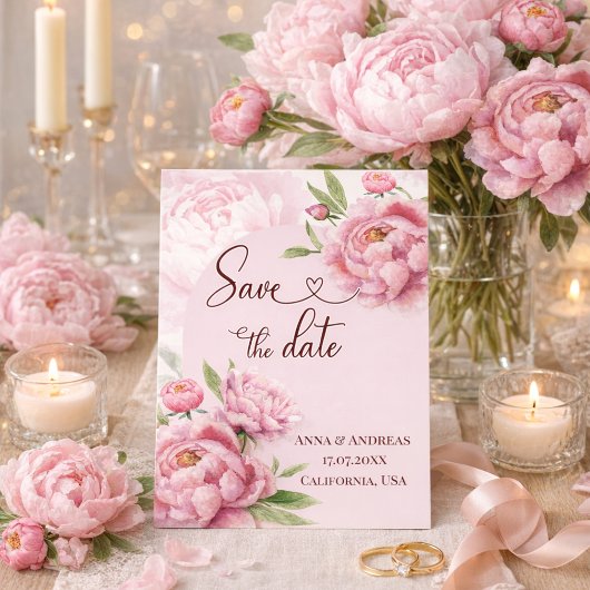 ピオニーブラッシュピンクのSave the Dateカード 招待状