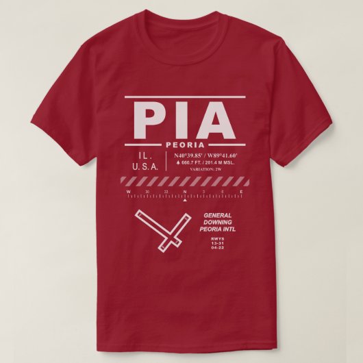 ピオリア国際空港 PIA Tシャツ (デザイン正面)