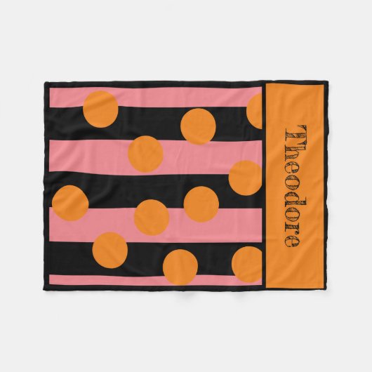 ピカスタマイズックとブラックのストライプのフリースブランケット フリースブランケット (正面(横))