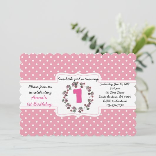 ピカスタムンク水玉模様第1誕生日招待状カード 招待状 (スタンド正面)