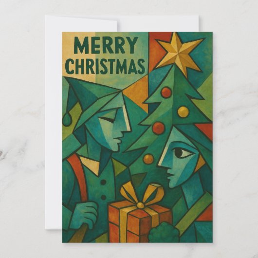 ピカソの目を通してクリスマスにキュビズムの有名人 招待状 (正面)