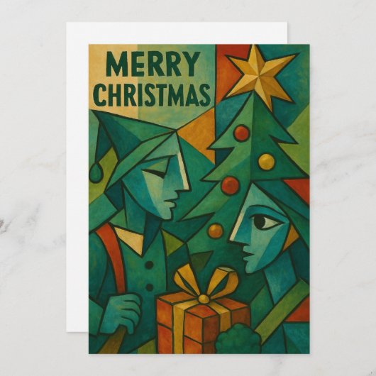 ピカソの目を通してクリスマスにキュビズムの有名人 招待状 (正面/裏面)