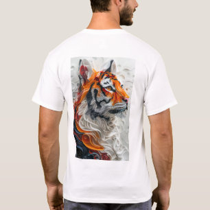 ピカソスタイル抽象芸術タイガー3DグラフィックホワイトT-Sh Tシャツ