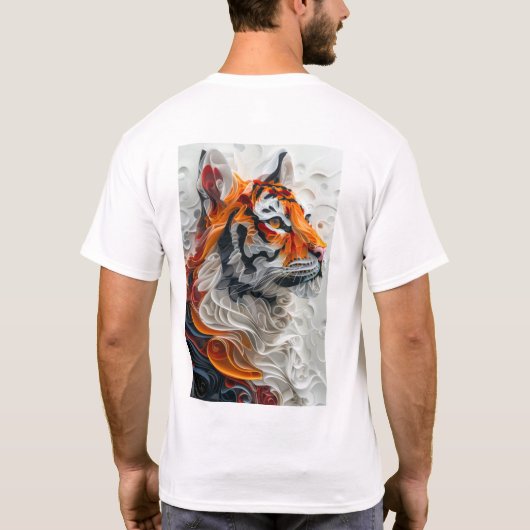 ピカソスタイル抽象芸術タイガー3DグラフィックホワイトT-Sh Tシャツ (裏面)