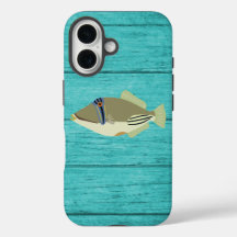 ピカソ・トリガーフィッシュ・ターコイズ・ウッドiPhone 16ケース