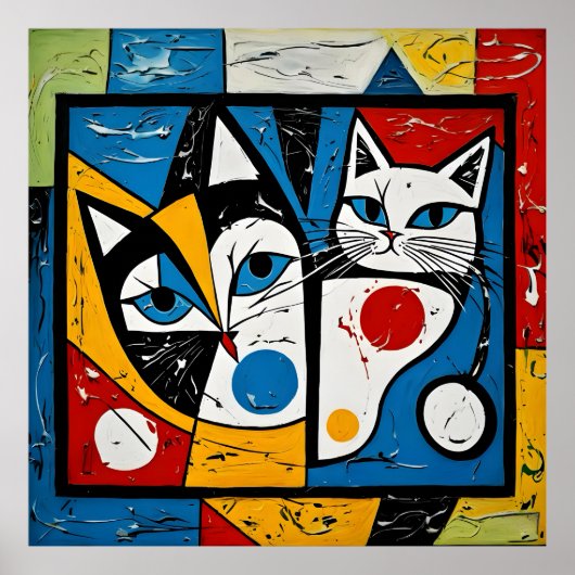 ピカソ，ネコ，家族，キッチ，アート，ウィスカーカラフル,P ポスター (正面)