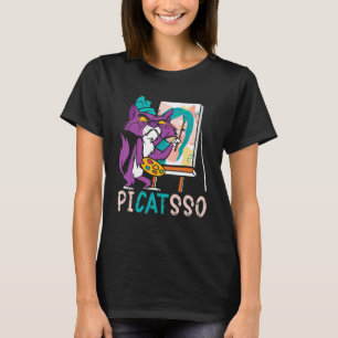 ピカッツソ先生画家絵画の猫飼い Tシャツ